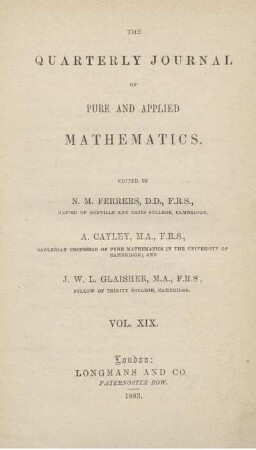 19: The quarterly journal of pure and applied mathematics