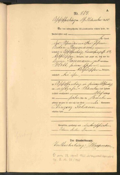 Standesamtsbuch der Stadt Aschaffenburg: Geburten 365/1900 - 184/1901