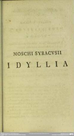 Moschi Syracvsii Idyllia