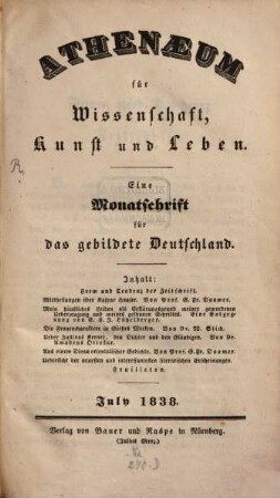 Athenaeum für Wissenschaft, Kunst und Leben : eine Monatsschr. für d. gebildete Deutschland, 1838,7/12