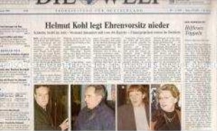 Tageszeitung "Die Welt" zum Rücktritt von Helmut Kohl als Ehrenvorsitzender der CDU