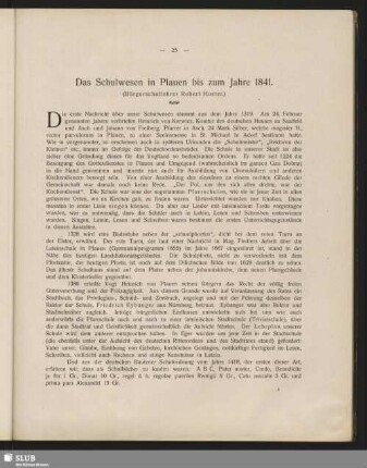 Das Schulwesen in Plauen bis zum Jahre 1841