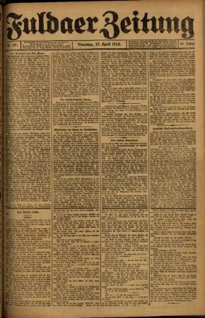 Ausgabe vom Dienstag, den 27. April 1920.