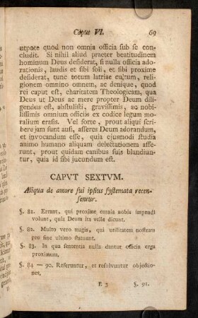 69-82, Caput Sextum. Aliqua de amore sui ipsius Systemata recensentur.