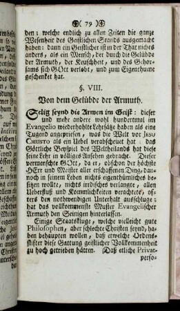 §. VIII. Von dem Gelübde der Armuth.