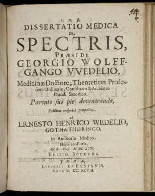 Dissertatio Medica De Spectris