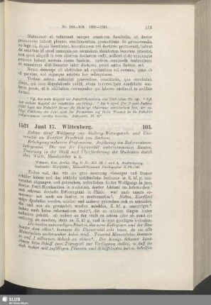 103. 1521, Juni 17. Wittenberg