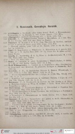 II. Numismatik. Genealogie. Heraldik (Nr. 1545 - 1754)