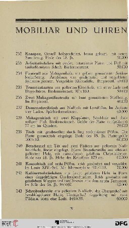 Mobiliar und Uhren (Nr. 232-283)