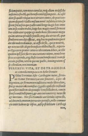 Terentii Vita, Et De Tragoedia ac comoedia, non pauca ex Aelio Donato.