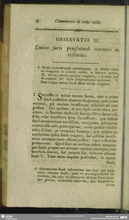 Observatio XI. Limites juris praesentandi extraneos investiendos