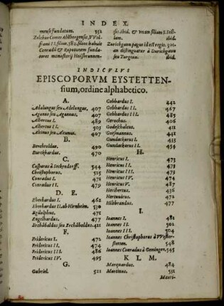 Indiculus Episcoporum Eystettensium, ordine alphabetico.