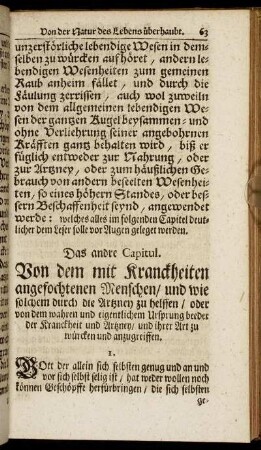 Das andre Capitul. Von dem mit Kranckheiten angefochtenen Menschen/ ...