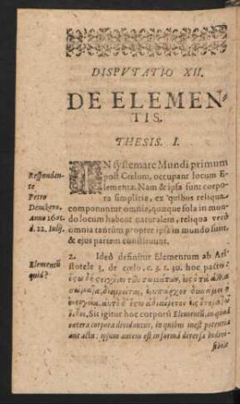 Disputatio XII. De Elementis.