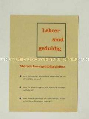 Propagandaflugblatt des "Philologenverbandes Niedersachsen" über den Lehrermangel an Gymnasien