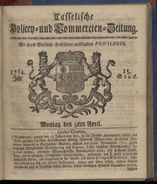15. Stueck, Montag den 9ten April 1764