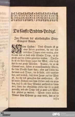 Die fünfte Erndten-Predigt