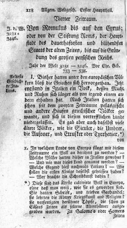 Vierter Zeitraum. Von Romulus bis auf den Cyrus