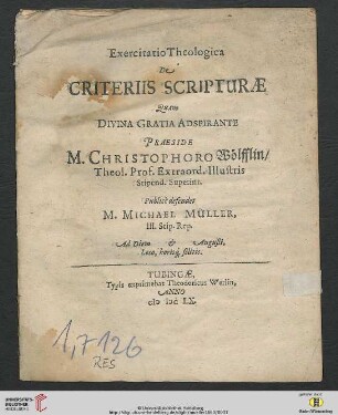 Exercitatio Theologica De Criteriis Scripturae