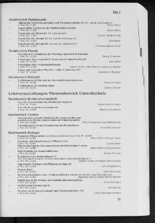 Lehrveranstaltungen Themenbereich Umweltschutz