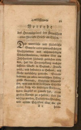 Vorrede des Herausgebers der sternischen oder Yoricks Briefe an Elisen