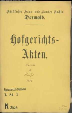 Krecke, Hermann, Bürgermeister zu Horn gegen Kord Hentze zu Horn - Schuldforderung