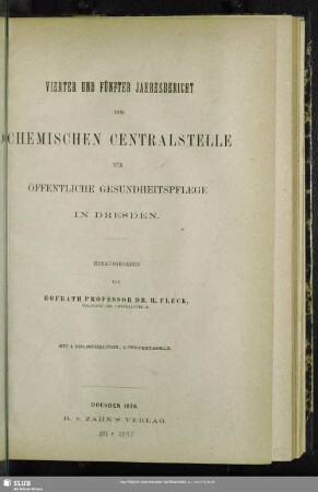 4/5.1876: Jahresbericht der K. Chemischen Centralstelle für Öffentliche Gesundheitspflege in Dresden