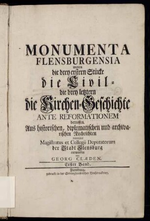 1: Monumenta Flensburgensia. Erster Band