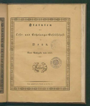 Statuten der Lese- und Erholungs-Gesellschaft in Bonn