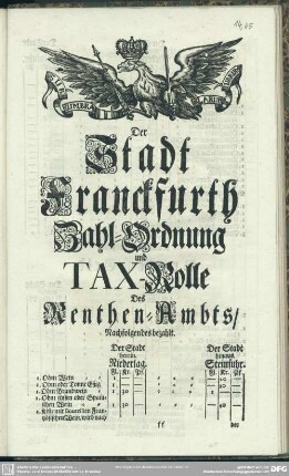 Der Stadt Franckfurth Zahl-Ordnung und Tax-Rolle Des Renthen-Ambts, Nachfolgendes bezahlt