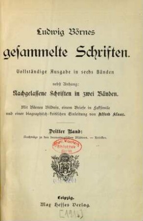 Bd. 3: Nachträge zu den dramaturgischen Blättern. - Kritiken