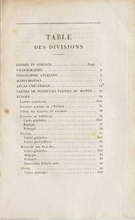 Table des Divisions