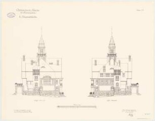 Offiziersheim Taunus, Falkenstein Hauptgebäude: Aufriss Westansicht, Ostansicht 1:100