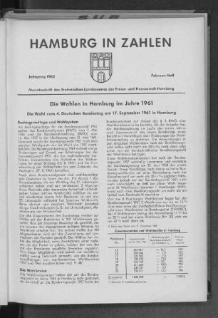 Bundestagswahl 1961: Einwohnerzahlen und Wahlbezirke in Hamburg