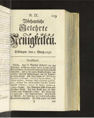 N. IX. Tübingen, den 1. Mertz 1737
