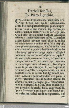Daniel Heinsius, Jo. Petro Lotichio