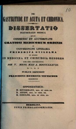 De gastritide et acuta et chronica : diss. inaug. med.