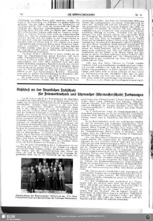Abschluß an der Staatlichen Fachschule für Feinwerktechnik und Uhrmacher (Uhrmacherschule) Furtwangen