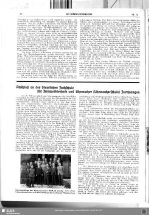 Abschluß an der Staatlichen Fachschule für Feinwerktechnik und Uhrmacher (Uhrmacherschule) Furtwangen