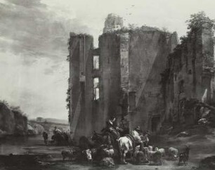 Italienische Ruinenlandschaft mit Viehherde