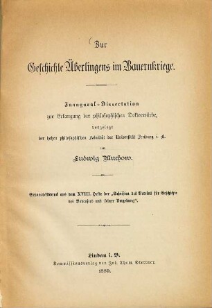 Zur Geschichte Überlingens im Bauernkriege