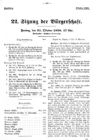 22. Sitzung der Bürgerschaft