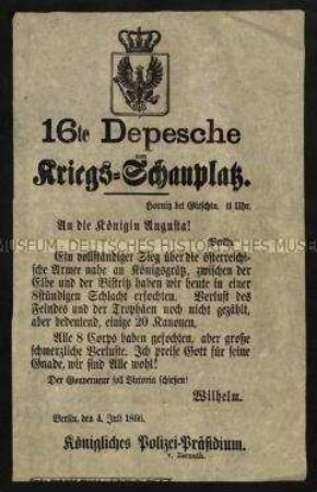 Kriegsdepeschen aus dem Krieg 1866 gegen Österreich