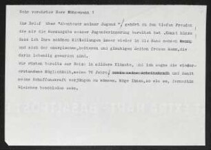 Brief von Gerhart Hauptmann an Eugen Kühnemann