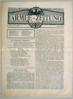 Nachrichtenblatt der 2. Armee "Armee-Zeitung" u.a. zu den deutschen Kriegszielen