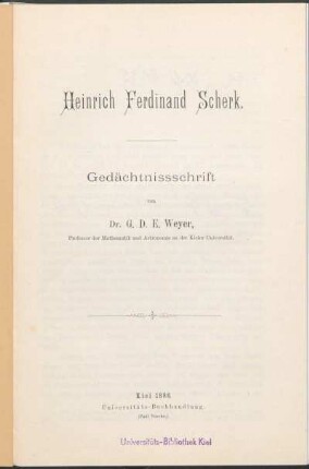 Heinrich Ferdinand Scherk : Gedächtnissschrift