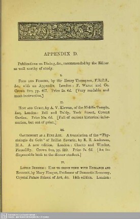 Appendix D. Publications on dining, &c.