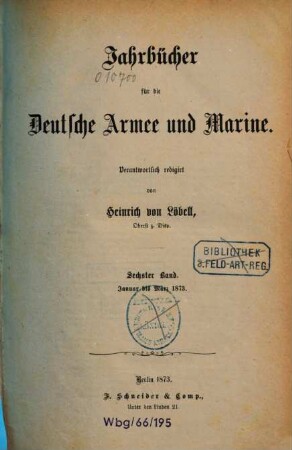 Jahrbücher für die deutsche Armee und Marine. 6. 1873