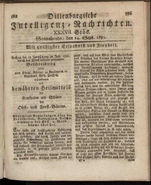 XXXVII. Stück. Sonnabends: den 14. Sept. 1793.