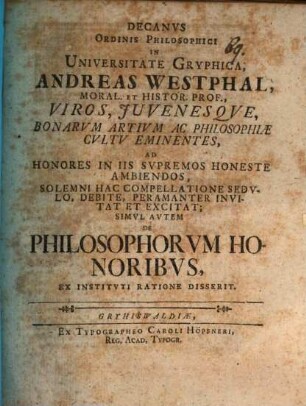 De philosophorvm honoribvs